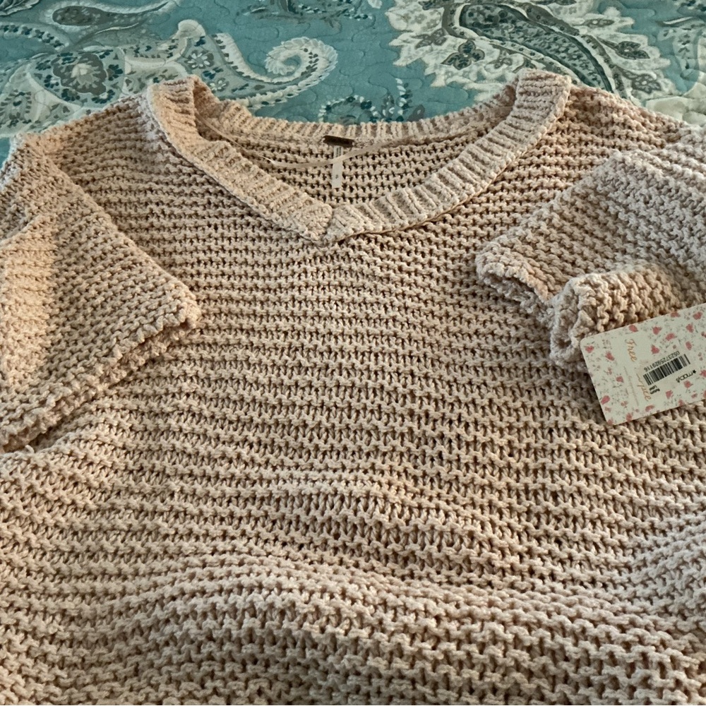 Free People  V-Neck Knit Sweater in light pink
